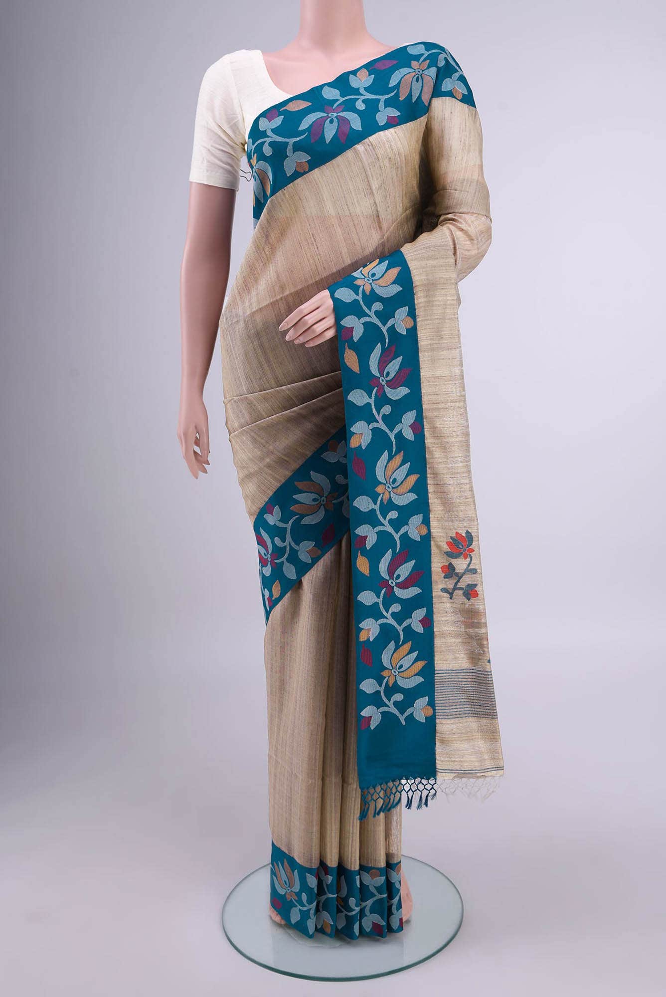 Dark Beige Tussar Silk Saree