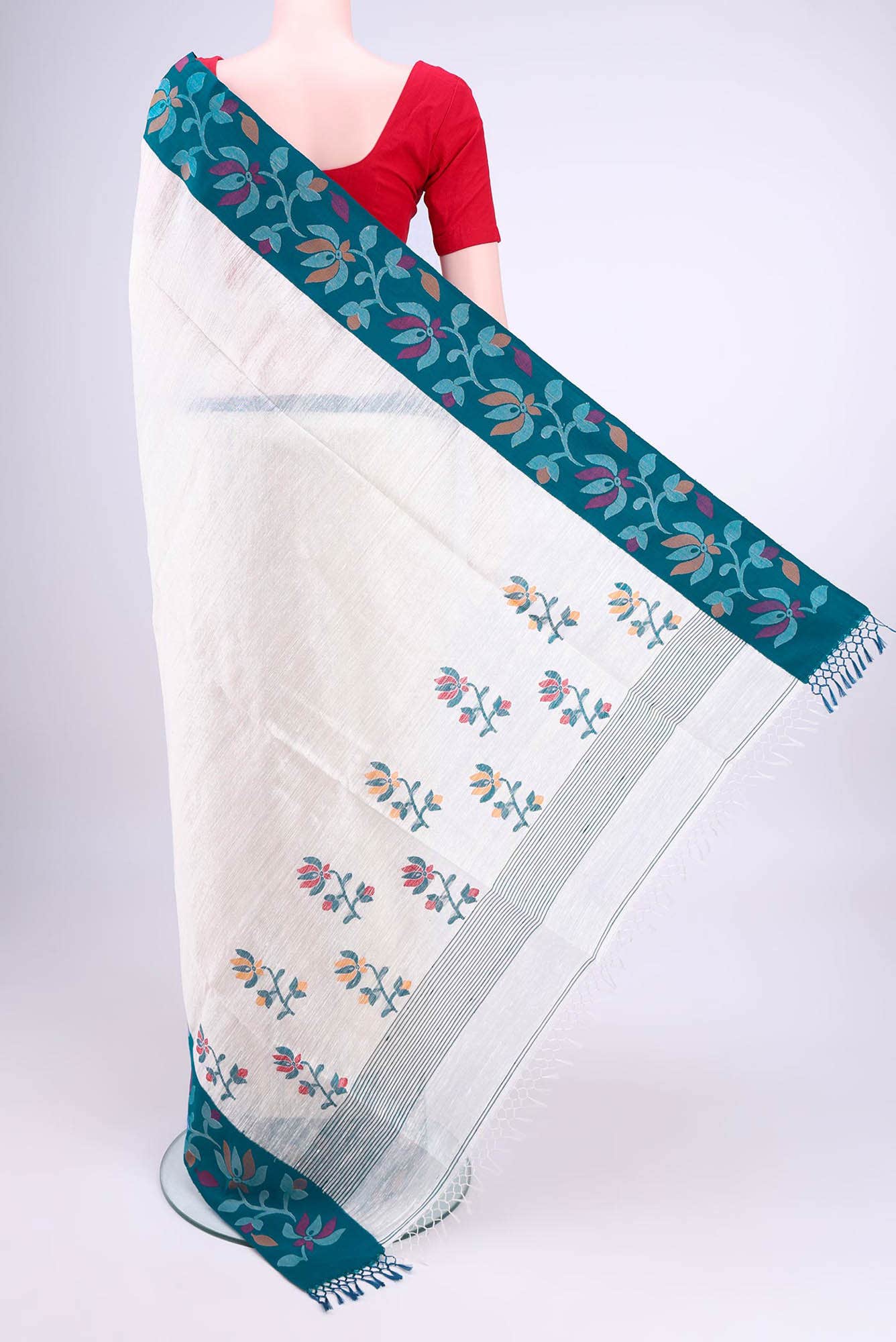 Off White Tussar Silk Saree