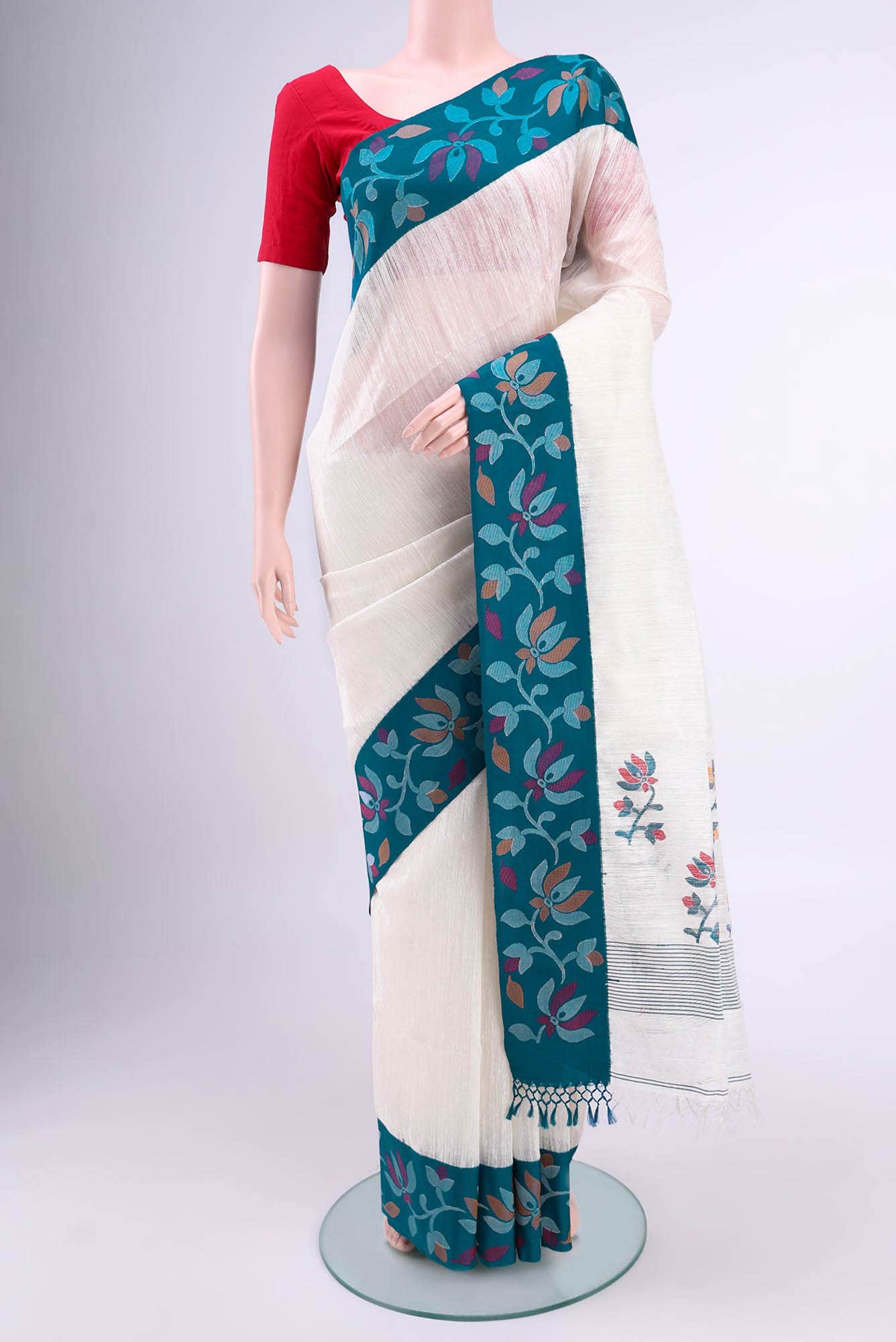 Off White Tussar Silk Saree
