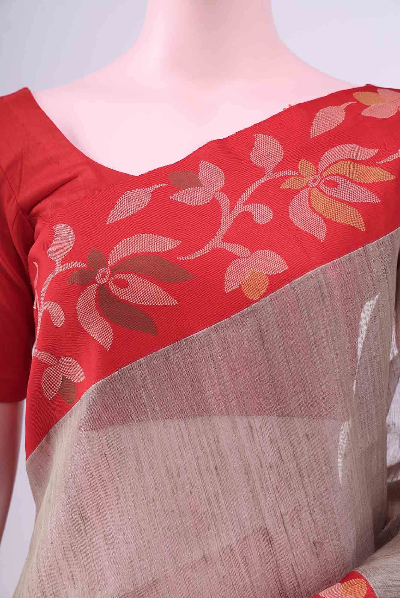Beige Tussar Silk Saree