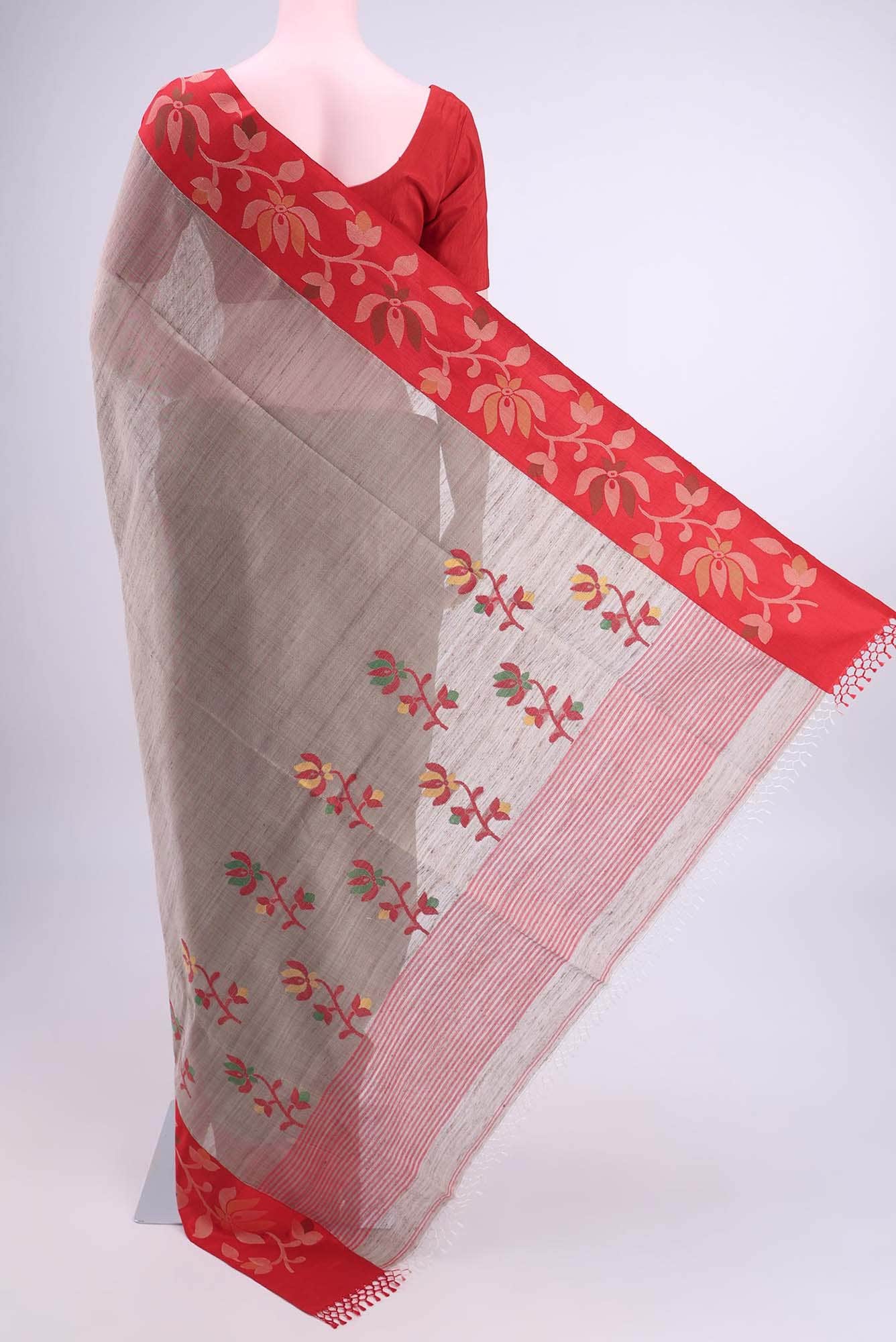Beige Tussar Silk Saree