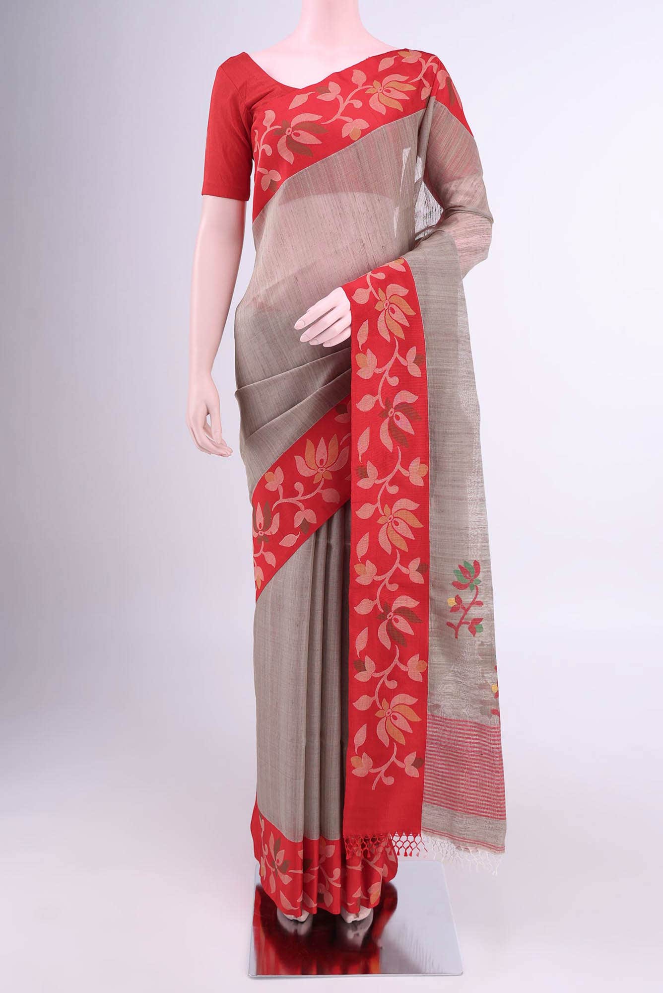 Beige Tussar Silk Saree