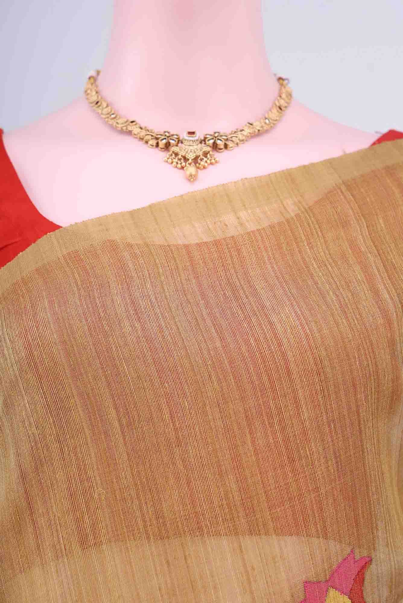 Dark Beige Tussar Silk Saree