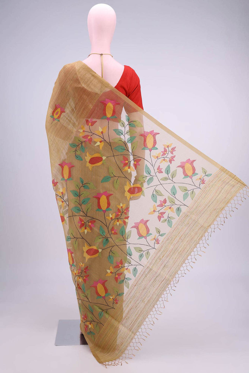 Dark Beige Tussar Silk Saree