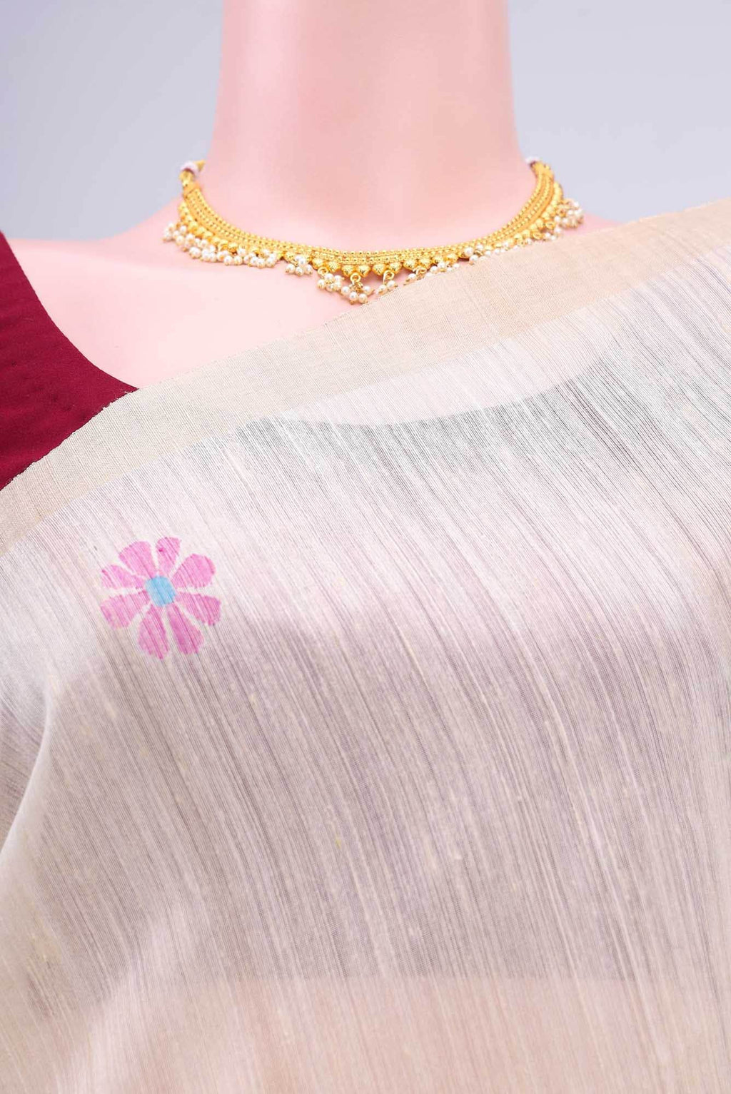 Beige Tussar Silk Saree