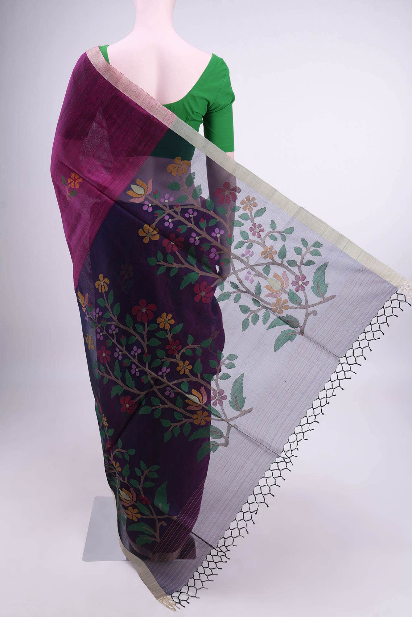 Beige Tussar Silk Saree