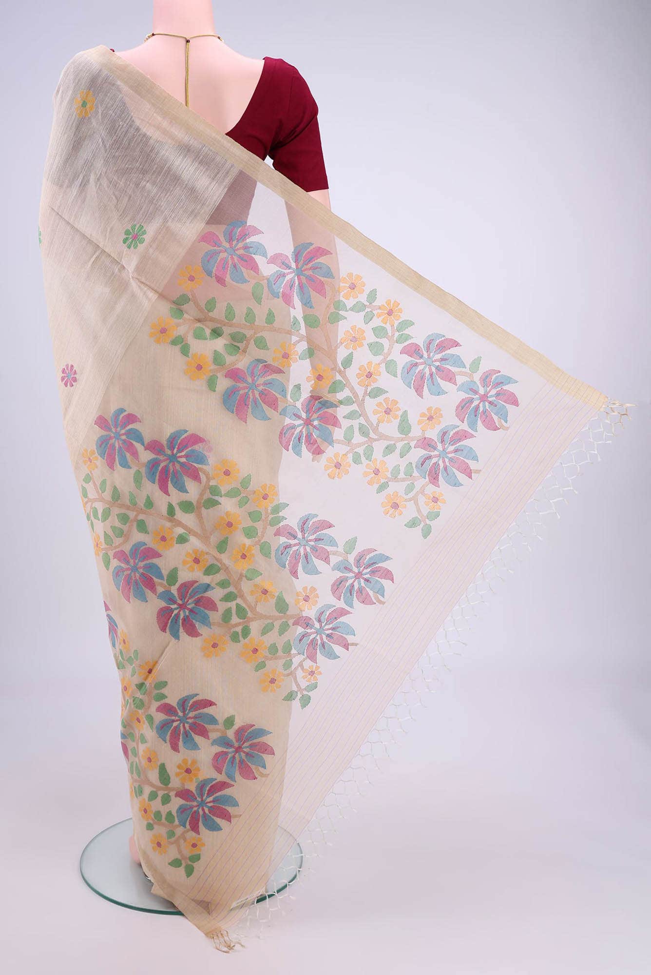 Beige Tussar Silk Saree