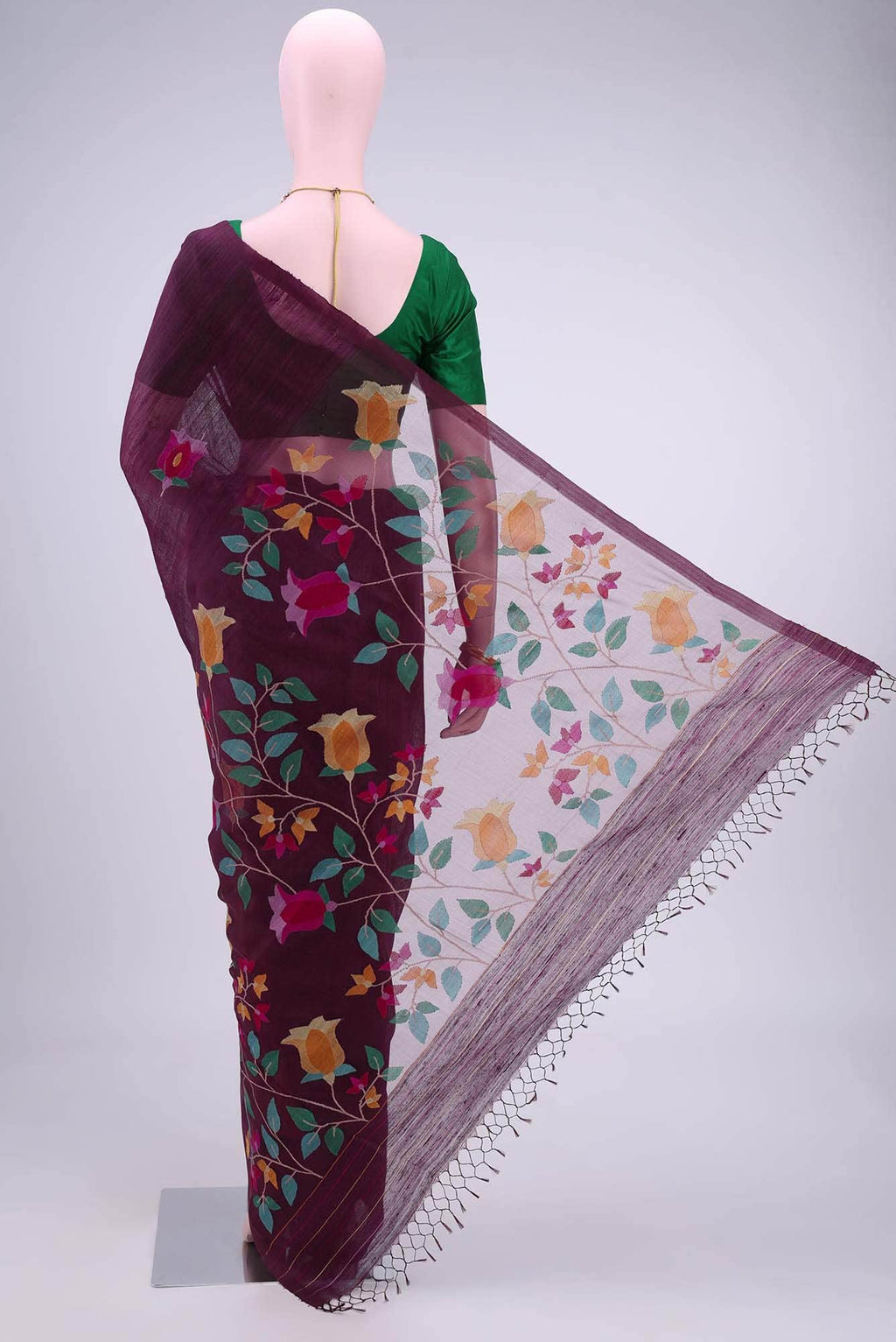 Burgundy Bengal Cotton - Others Saree