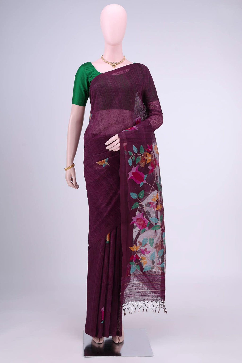 Burgundy Bengal Cotton - Others Saree