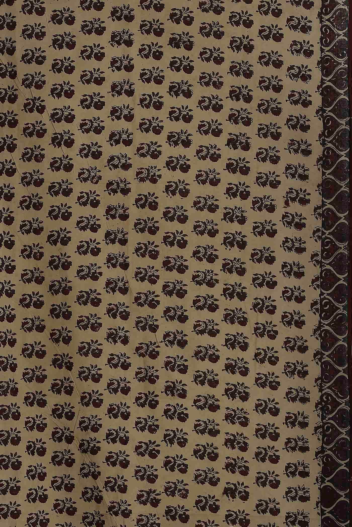Beige Printed Cotton Saree