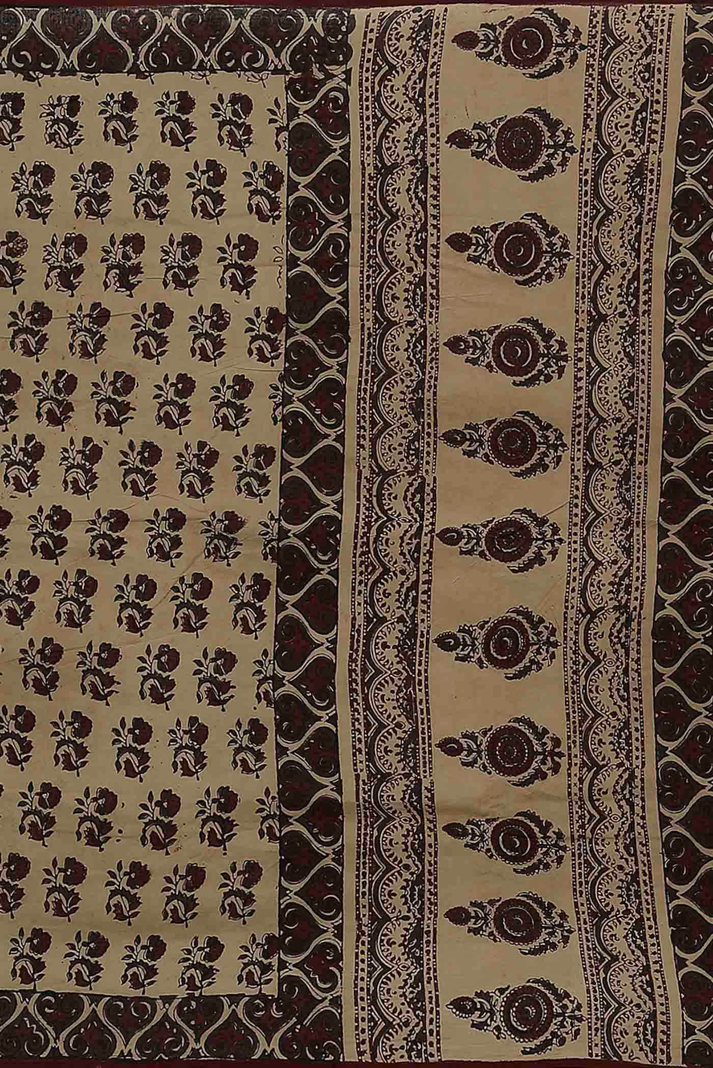 Beige Printed Cotton Saree