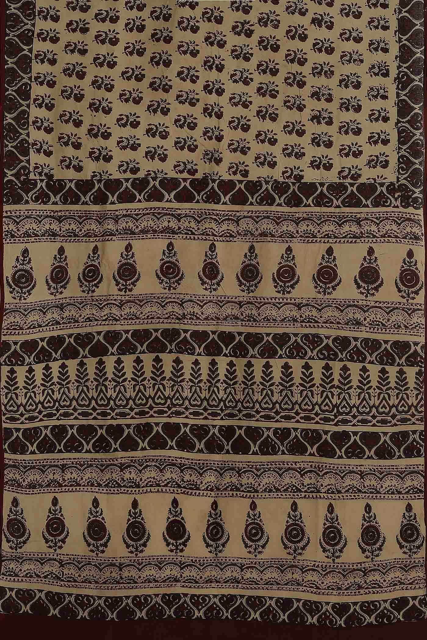 Beige Printed Cotton Saree