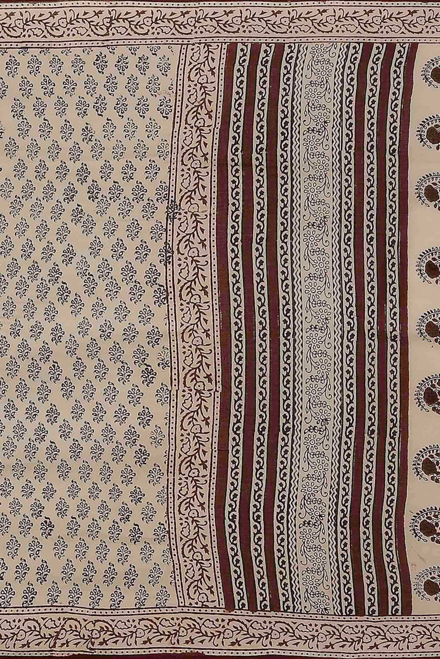 Cream Printed Cotton Saree