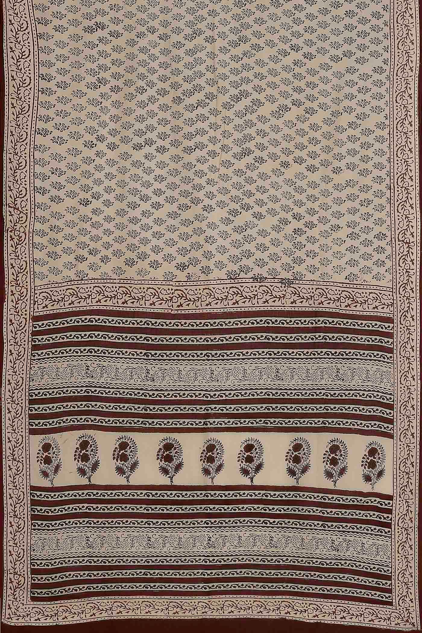 Cream Printed Cotton Saree