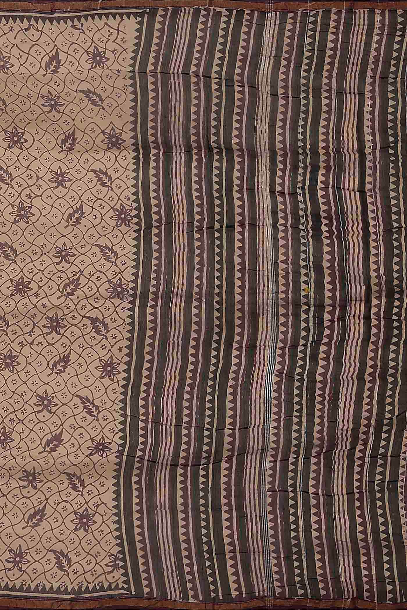 Beige Maheshwari Silk Cotton Saree