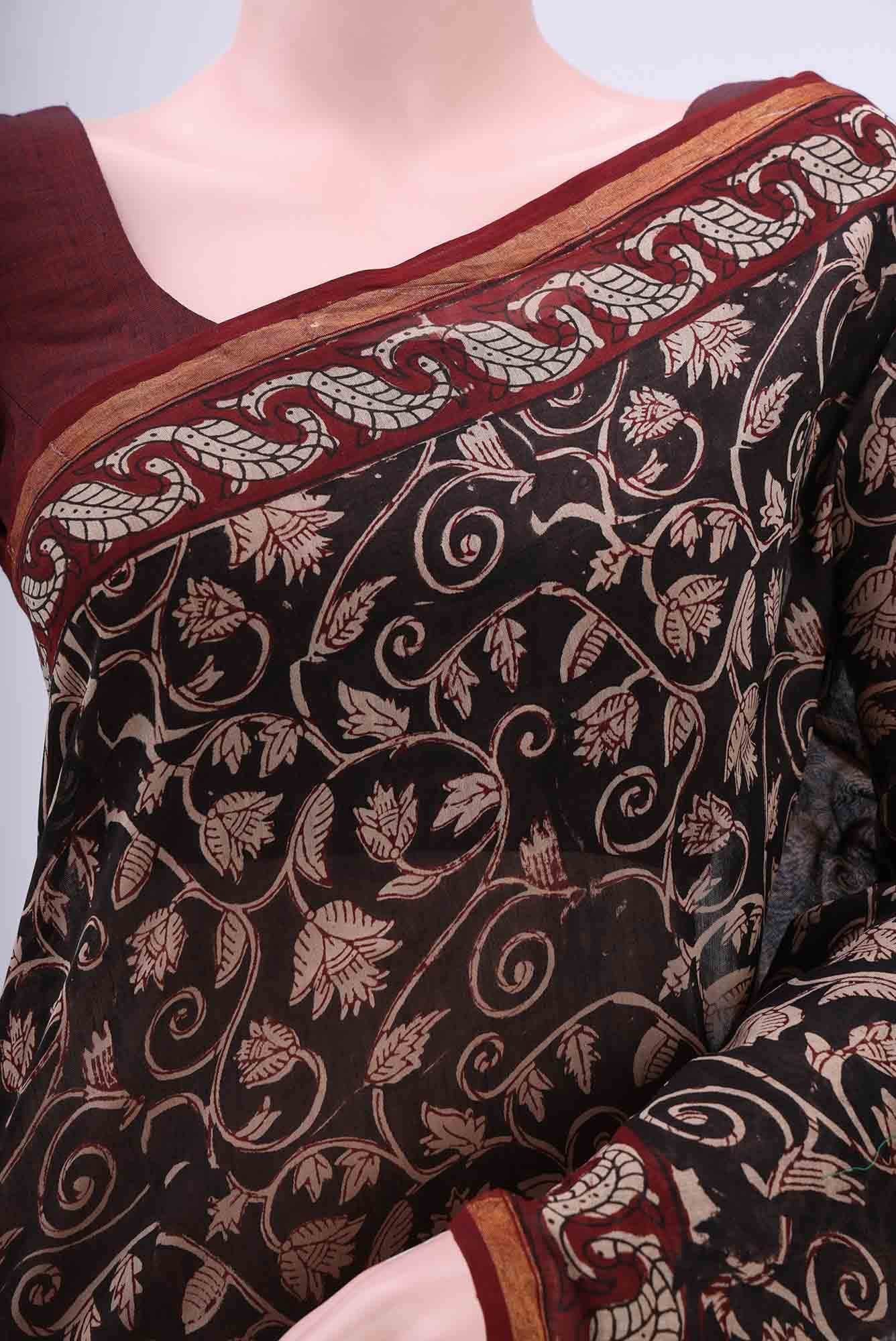 Black Chanderi Silk Saree