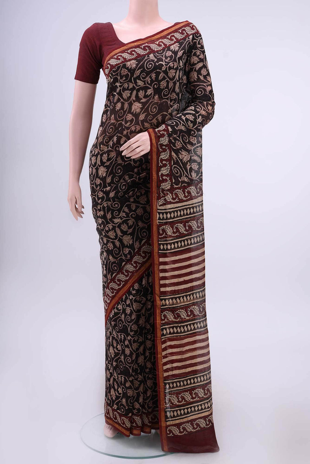 Black Chanderi Silk Saree