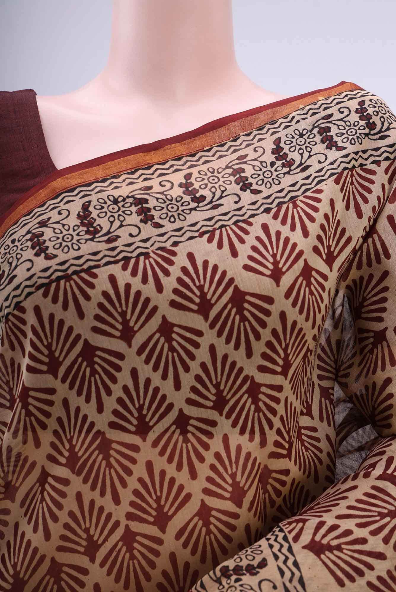 Beige Chanderi Silk Cotton Saree