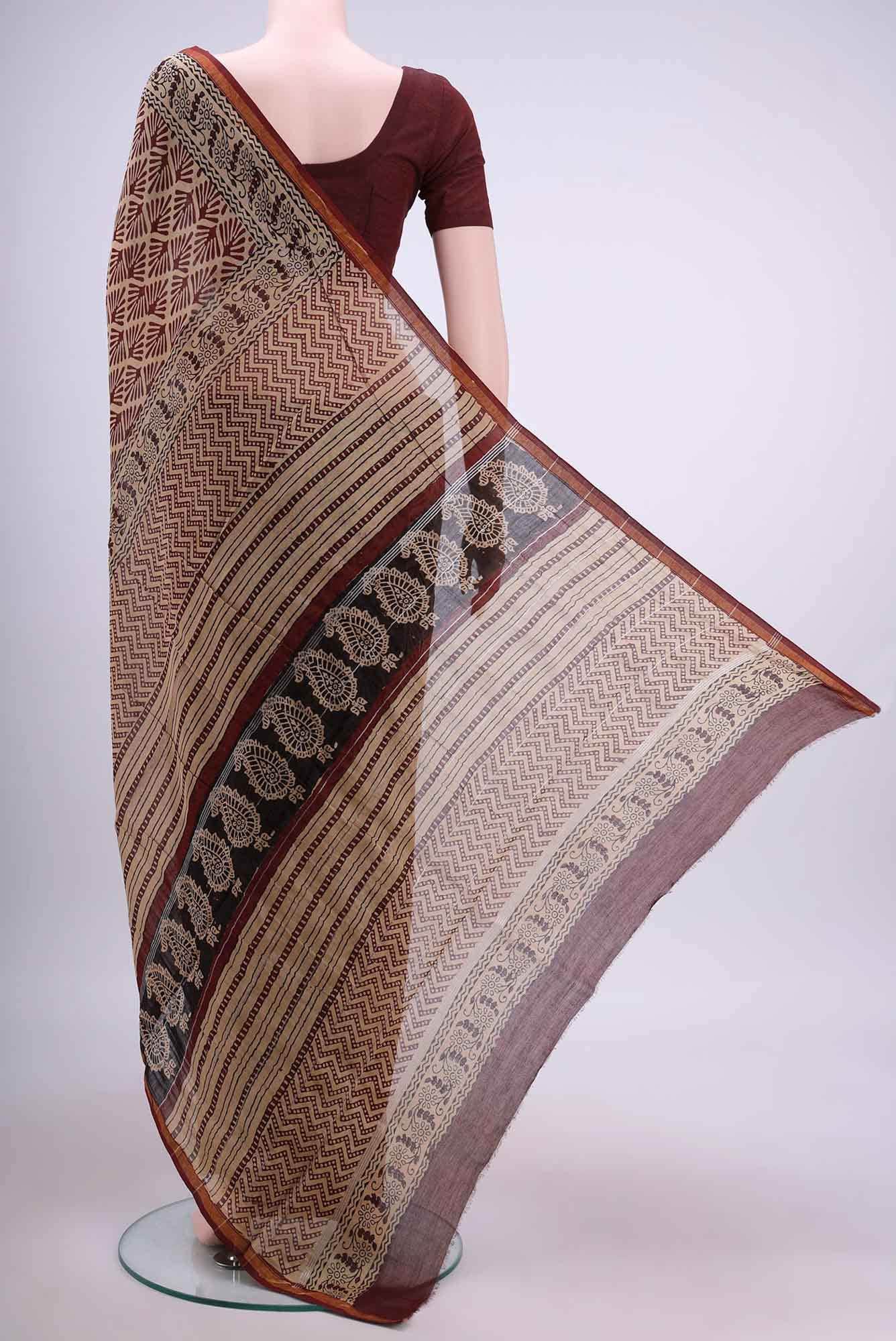 Beige Chanderi Silk Cotton Saree