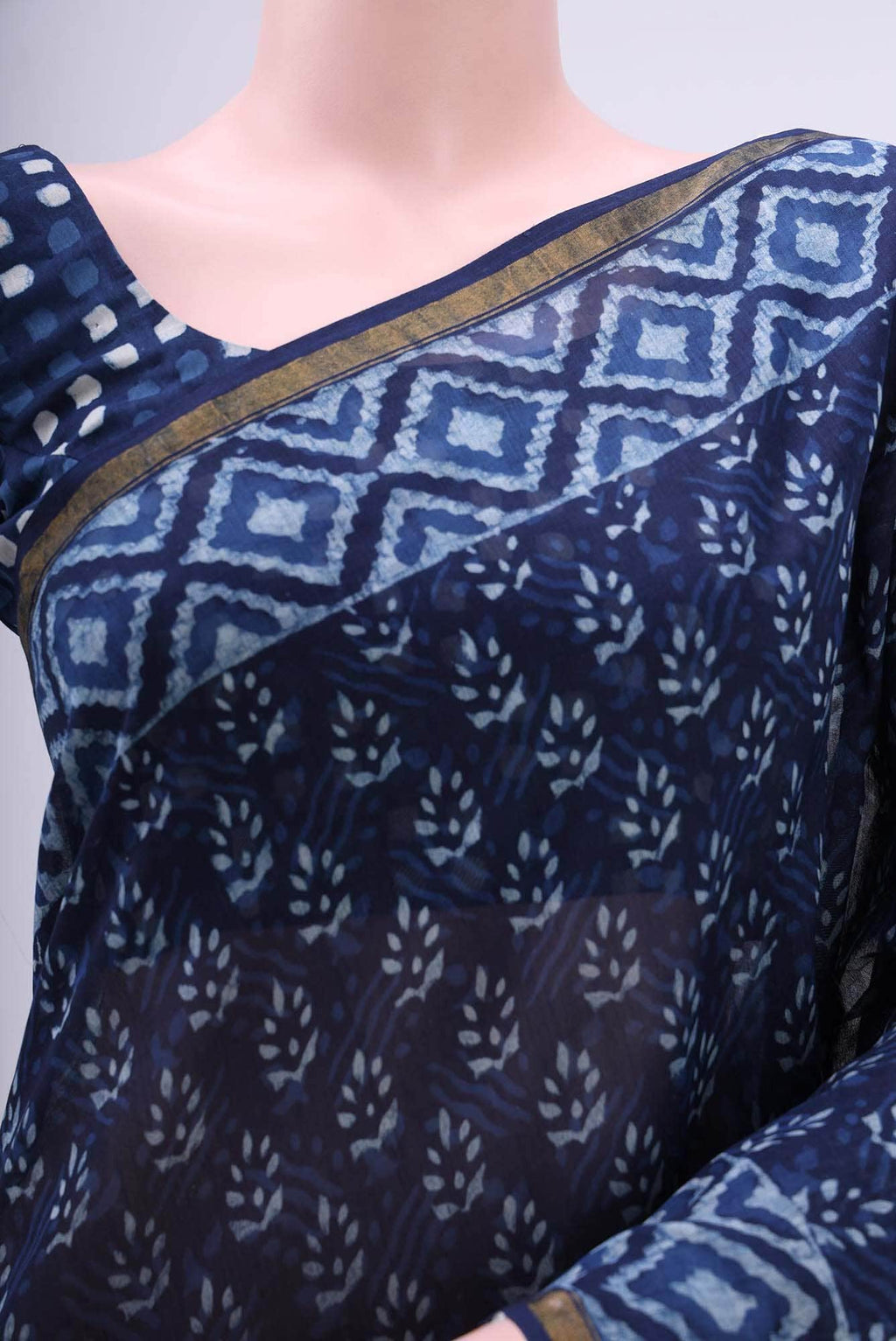 Indigo Chanderi Silk Cotton Saree