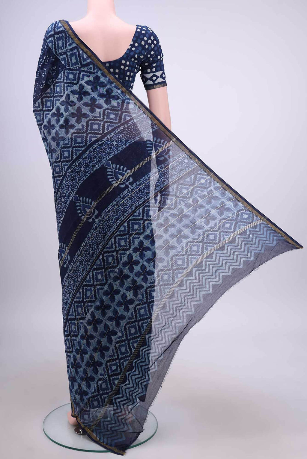 Indigo Chanderi Silk Cotton Saree