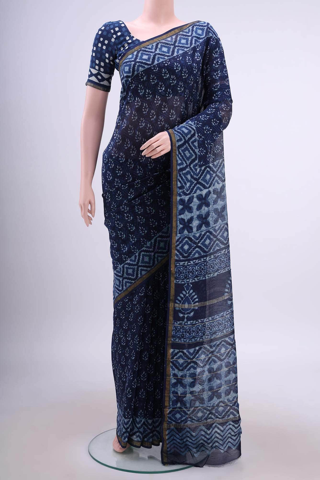 Indigo Chanderi Silk Cotton Saree