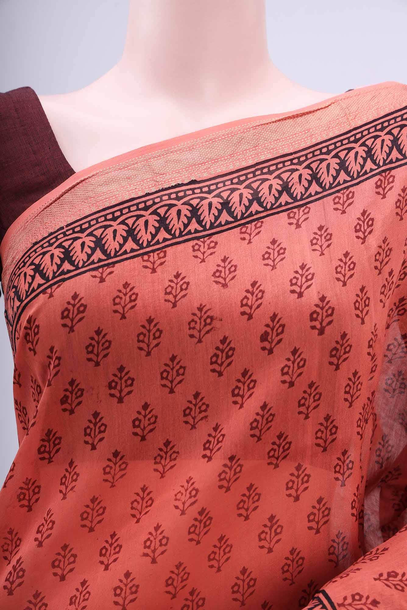 Brick Orange Chanderi Silk Saree