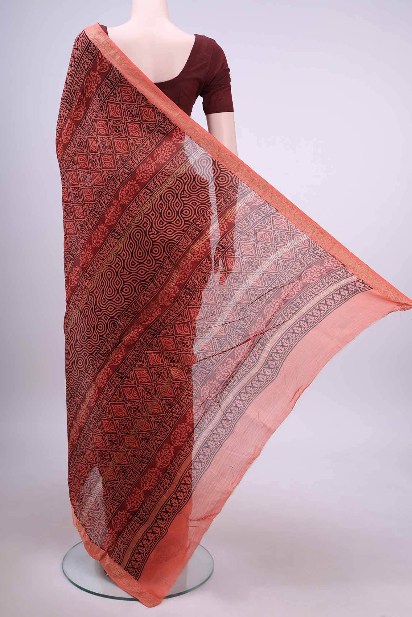 Brick Orange Chanderi Silk Saree