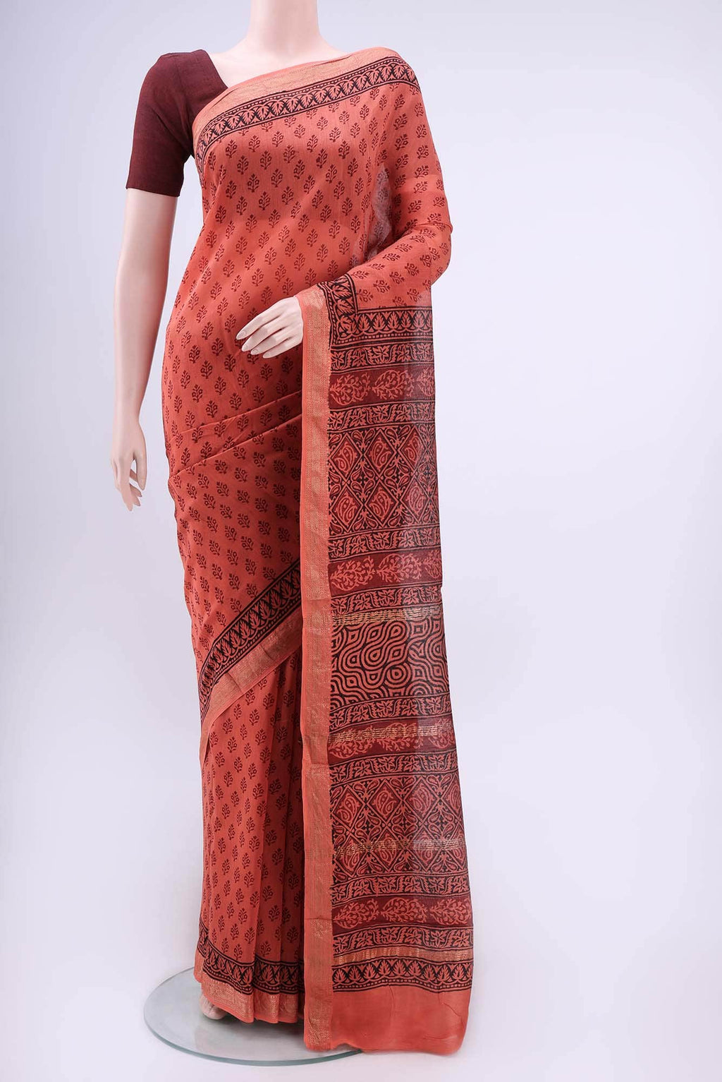 Brick Orange Chanderi Silk Saree