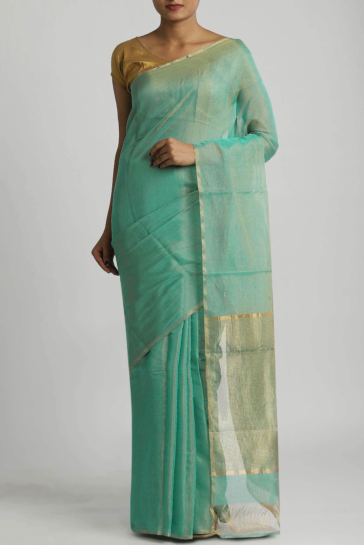 Green Chanderi Silk Cotton Saree