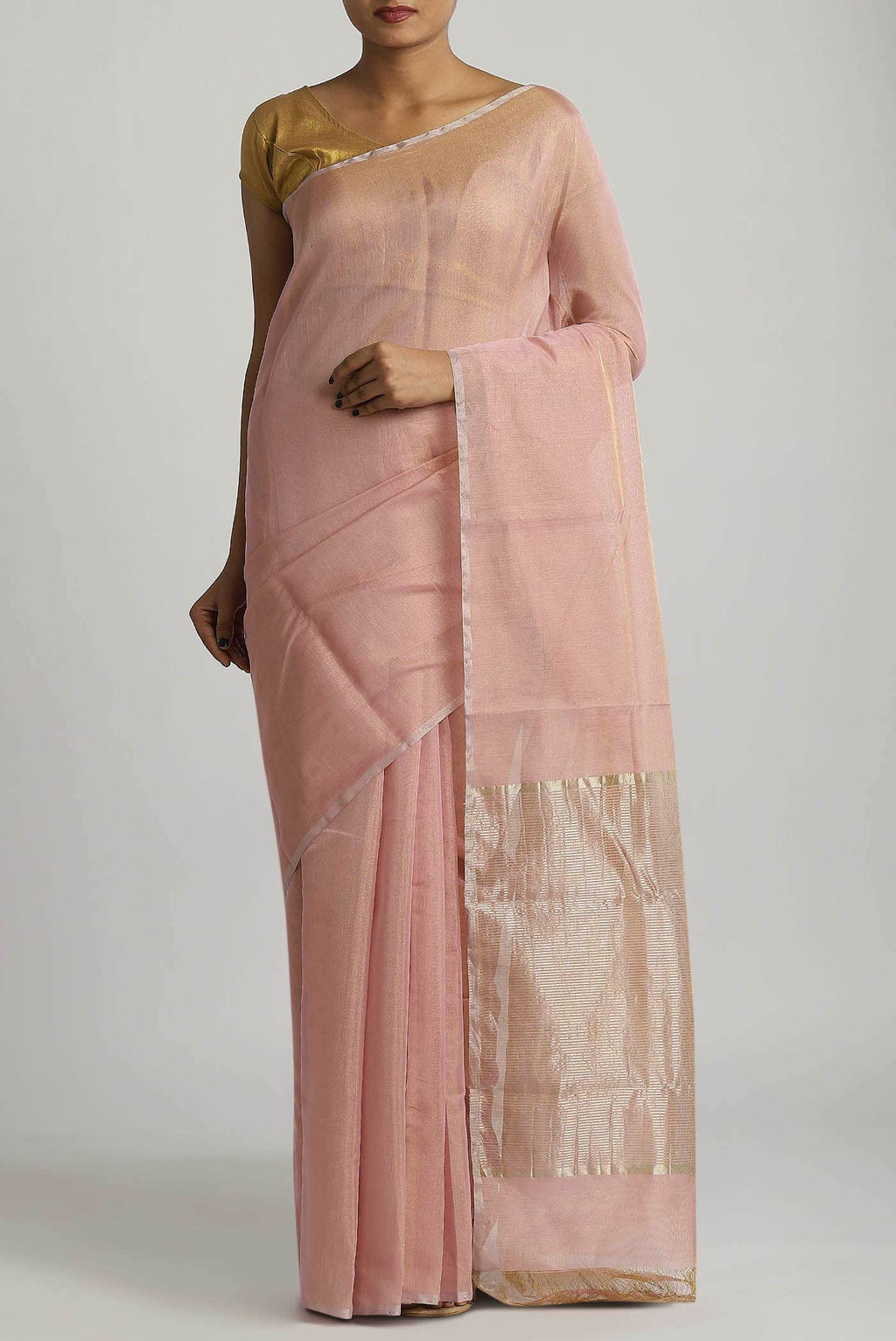 Rose Gold Chanderi Silk Cotton Saree