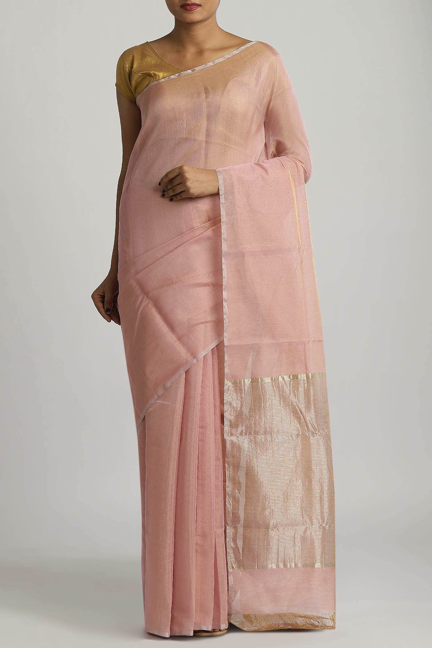 Rose Gold Chanderi Silk Cotton Saree