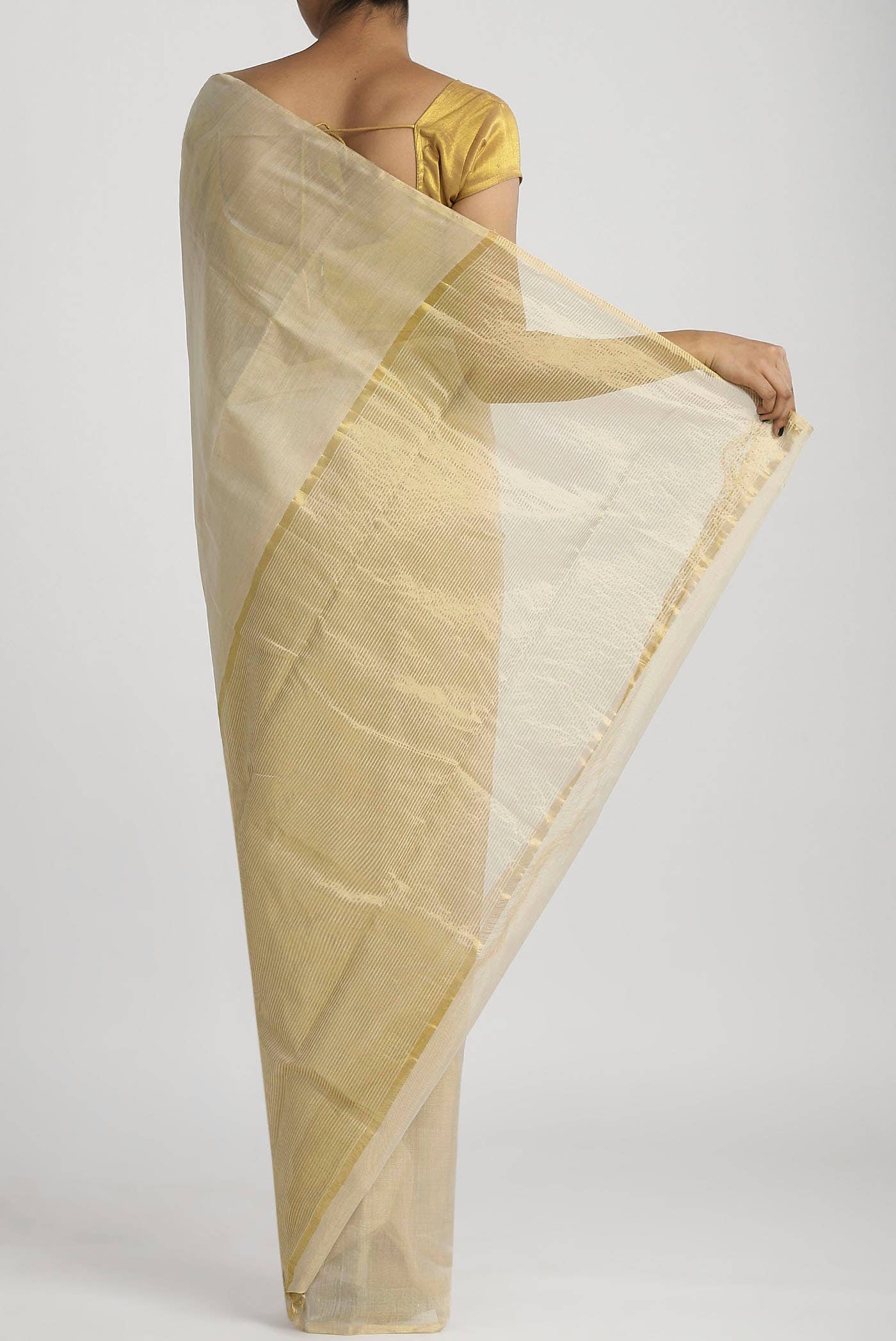 Cream Chanderi Silk Cotton Saree