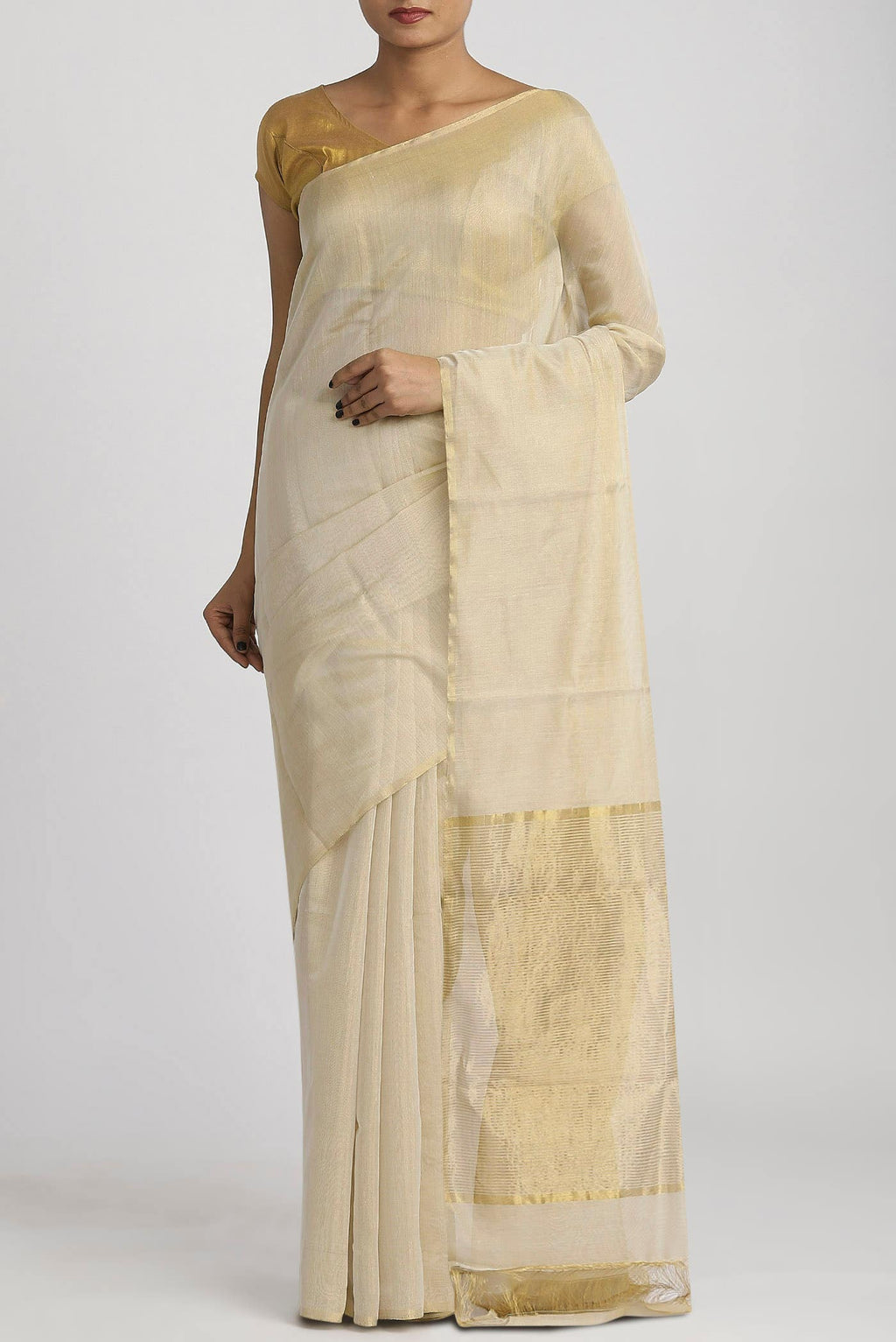 Cream Chanderi Silk Cotton Saree