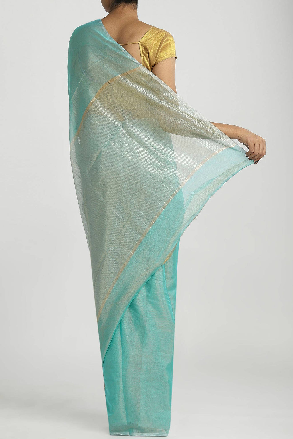Turquoise Chanderi Silk Cotton Saree
