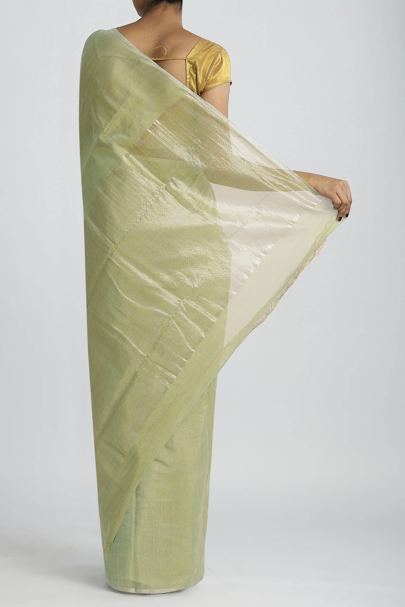 Light Green Chanderi Silk Cotton Saree