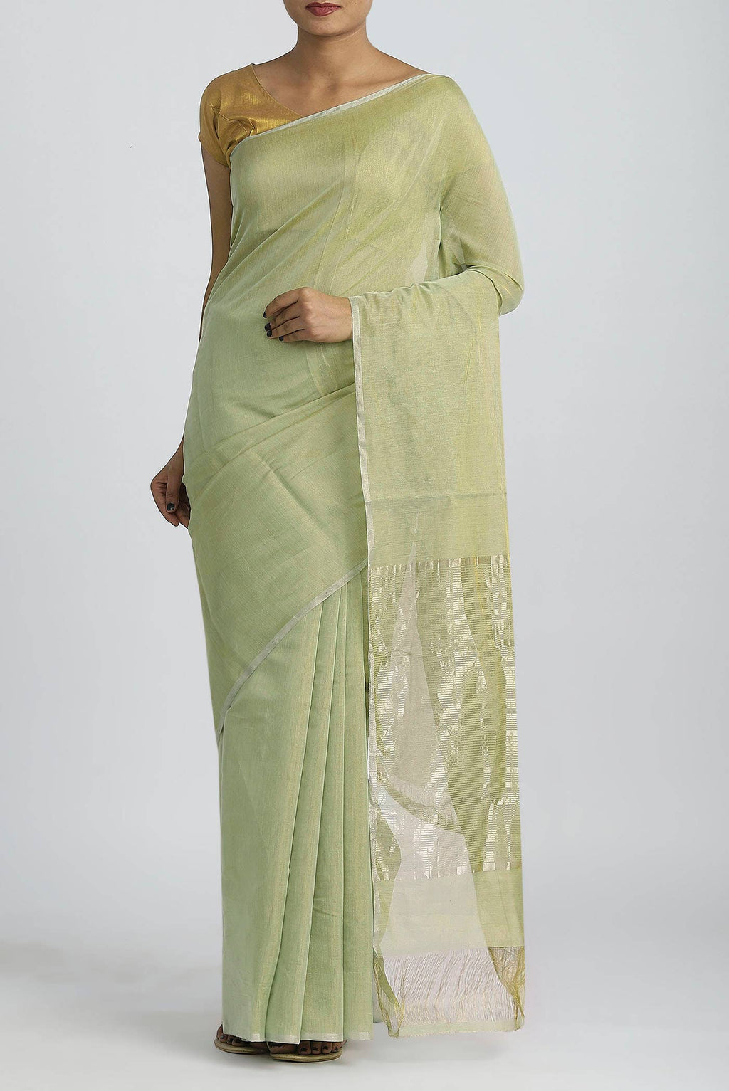 Light Green Chanderi Silk Cotton Saree