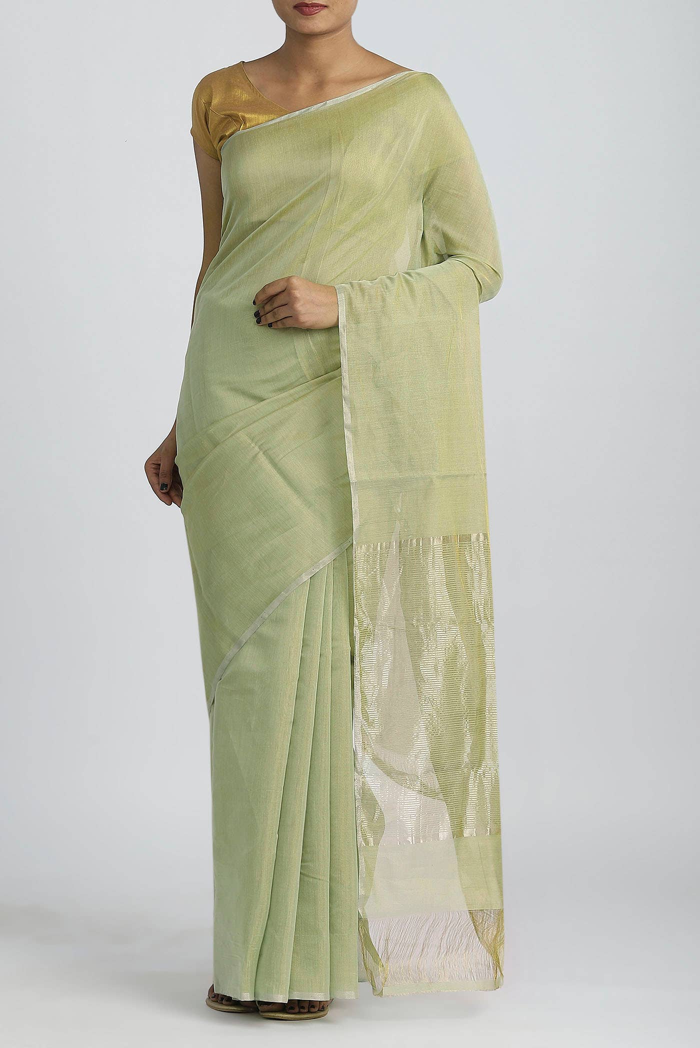 Light Green Chanderi Silk Cotton Saree