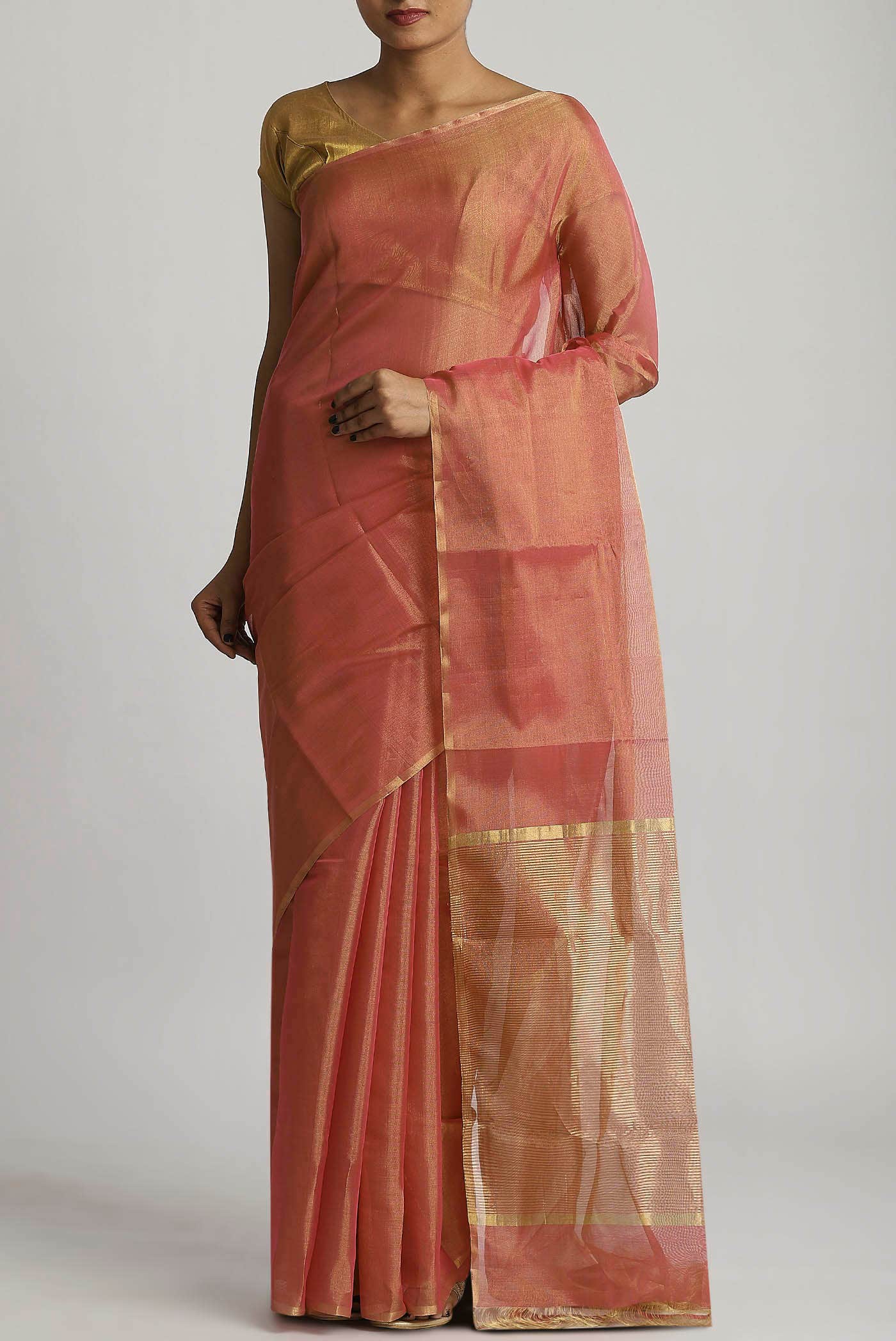 Orange Chanderi Silk Cotton Saree