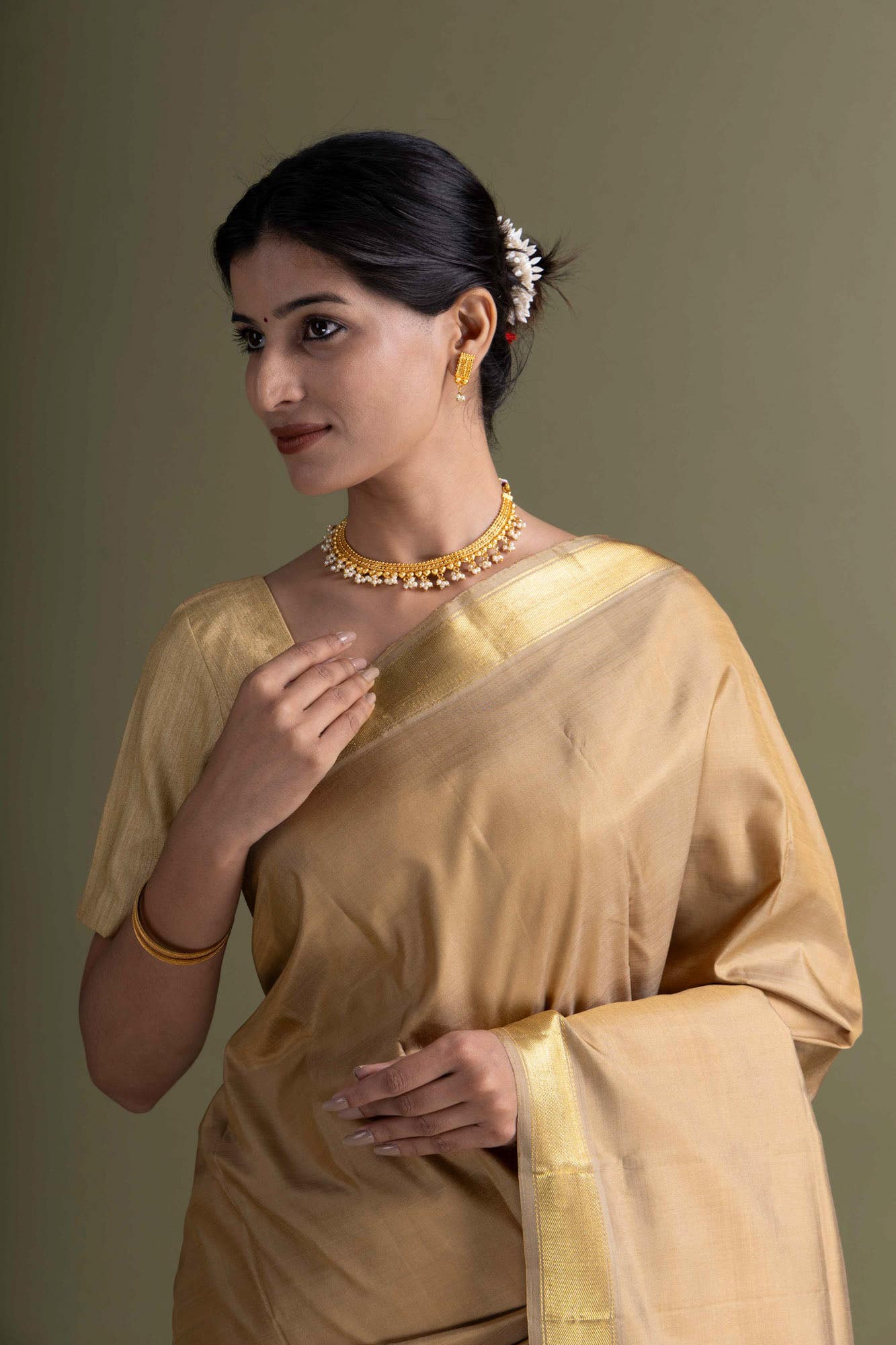 Beige Kanchipuram Saree