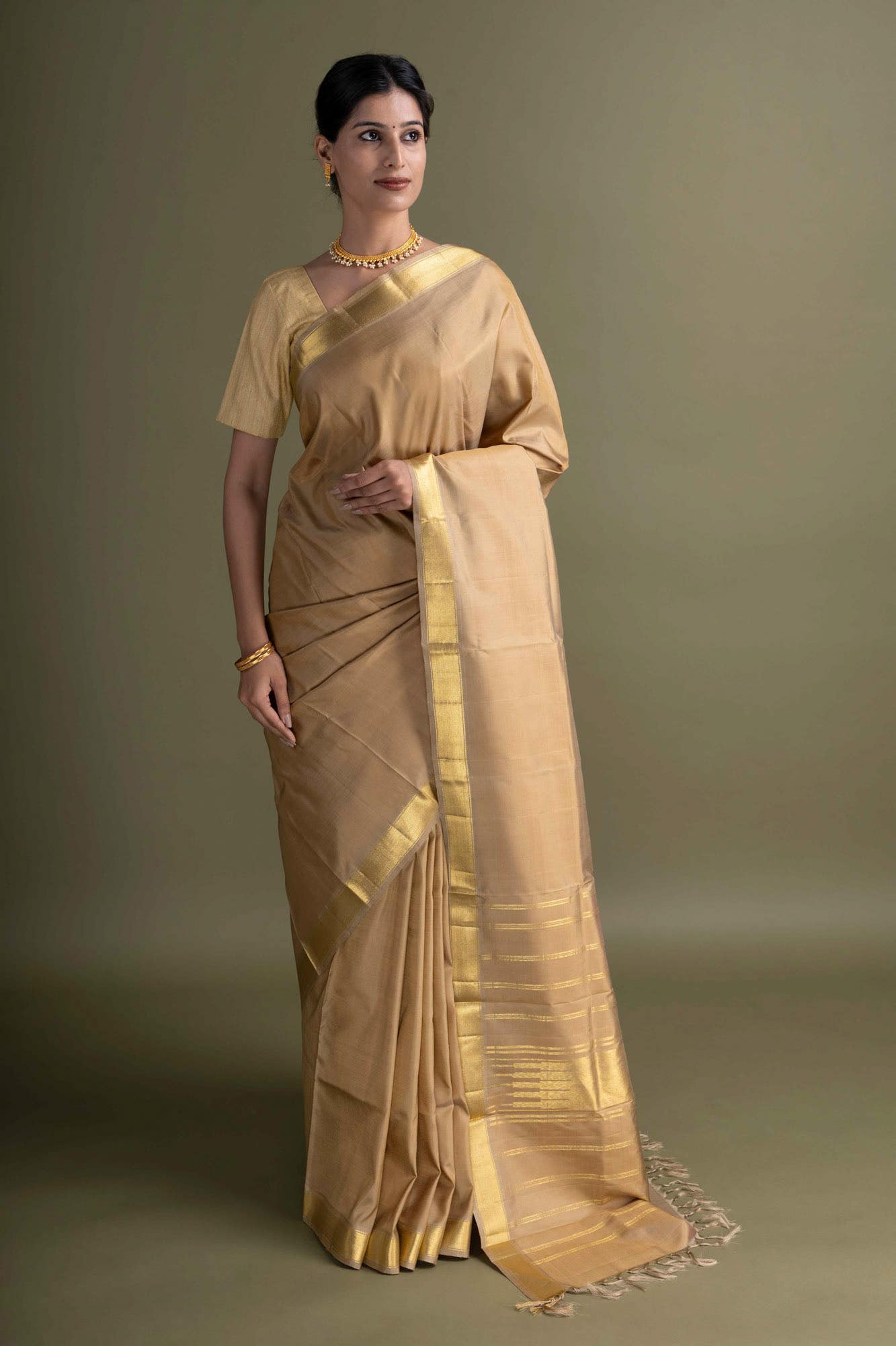 Beige Kanchipuram Saree