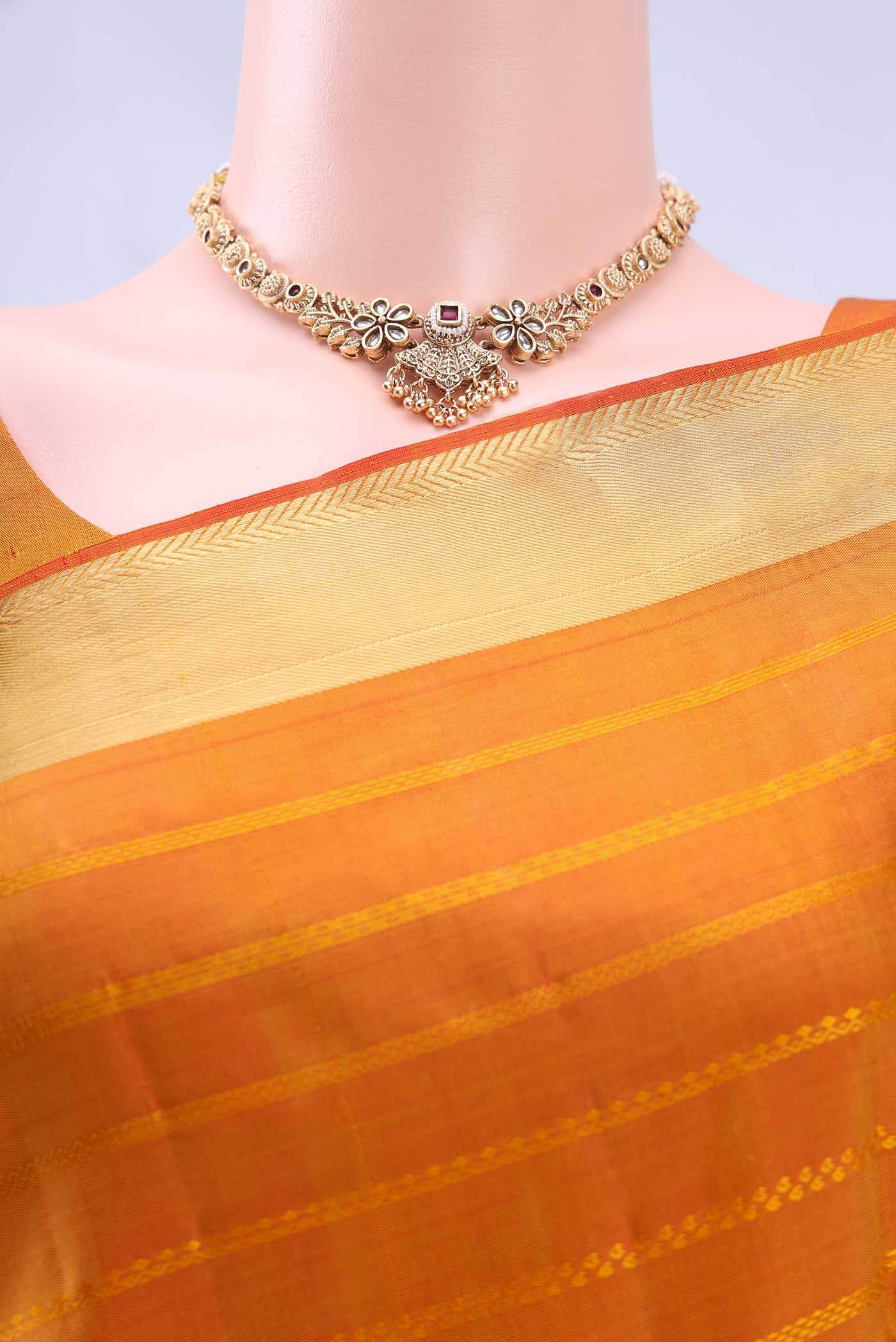 Pure Silk Pure Zari Brick Orange Kanchipuram Saree