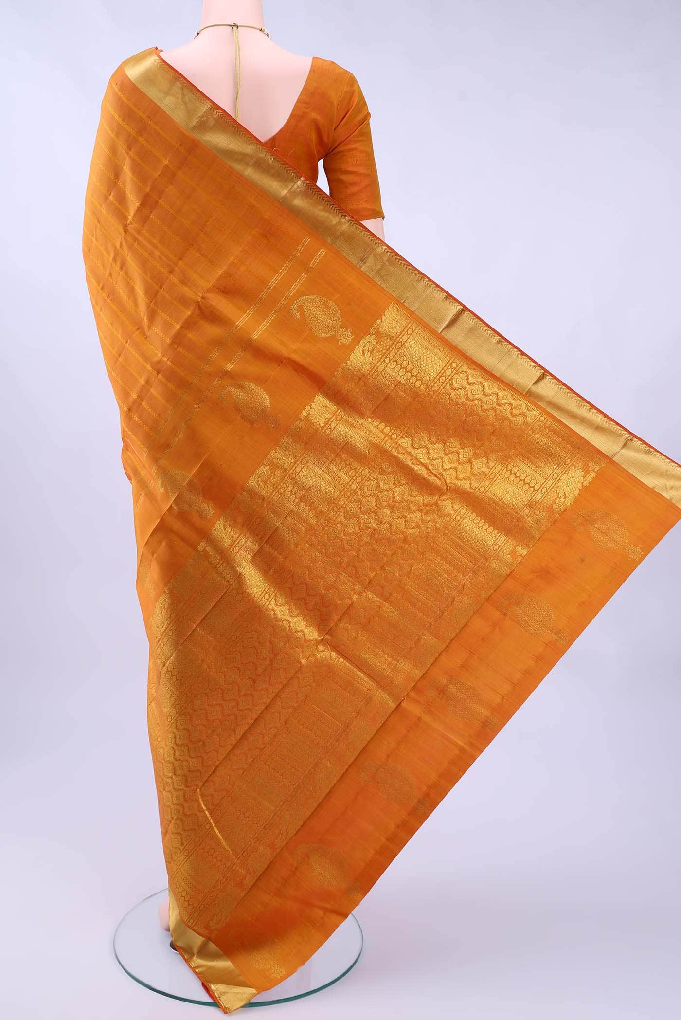 Pure Silk Pure Zari Brick Orange Kanchipuram Saree