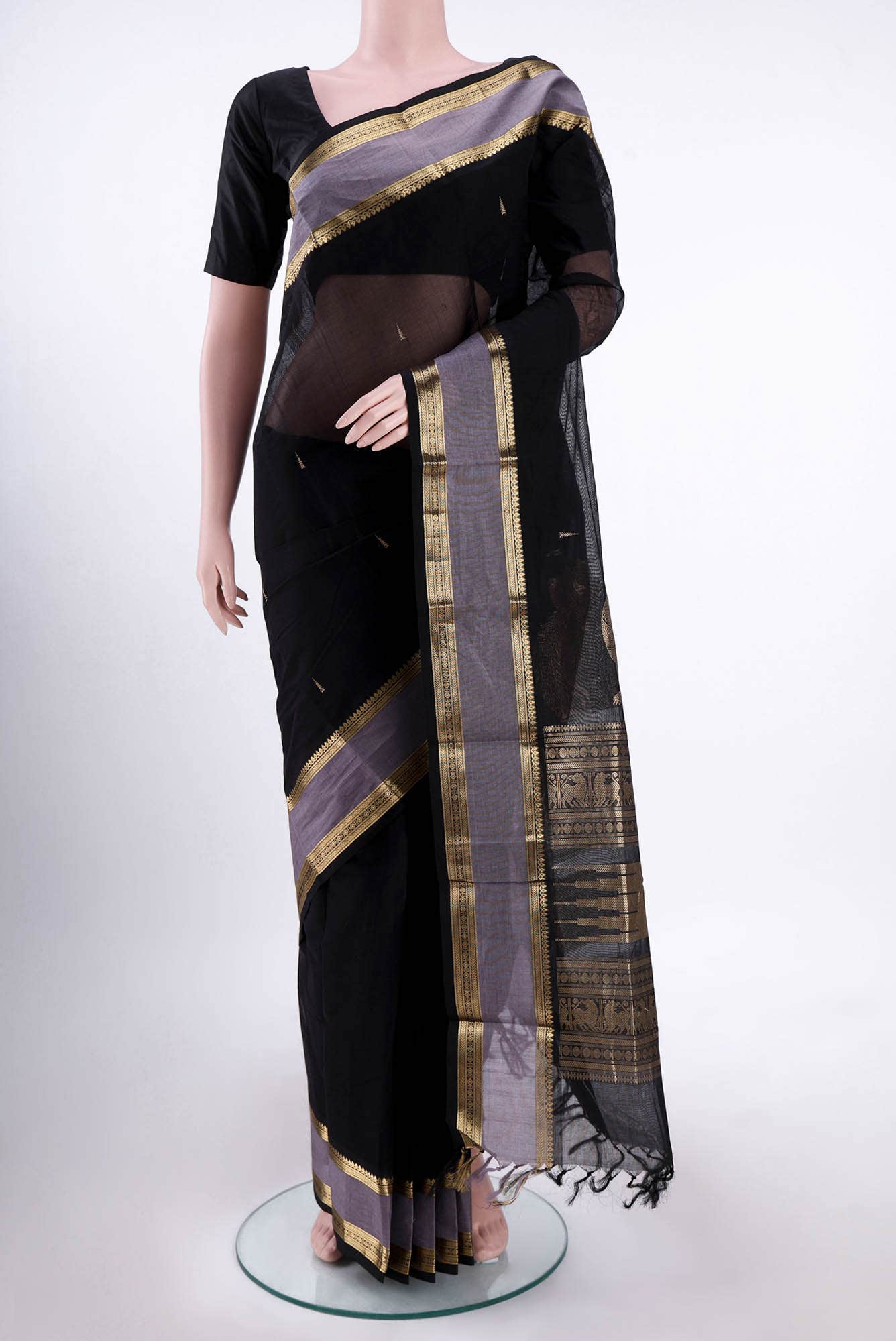 Black Kanchi Cotton Saree