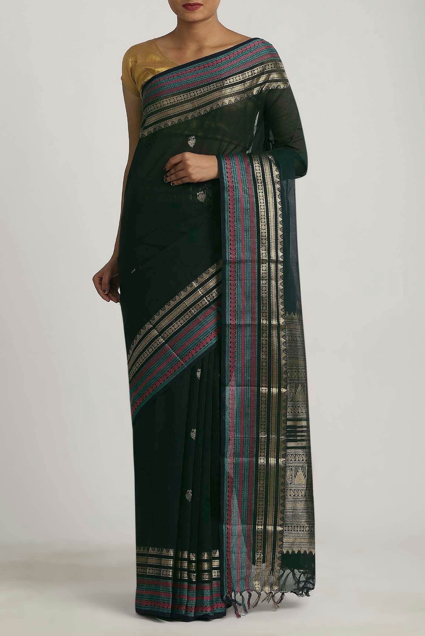 Black Kanchi Cotton Saree