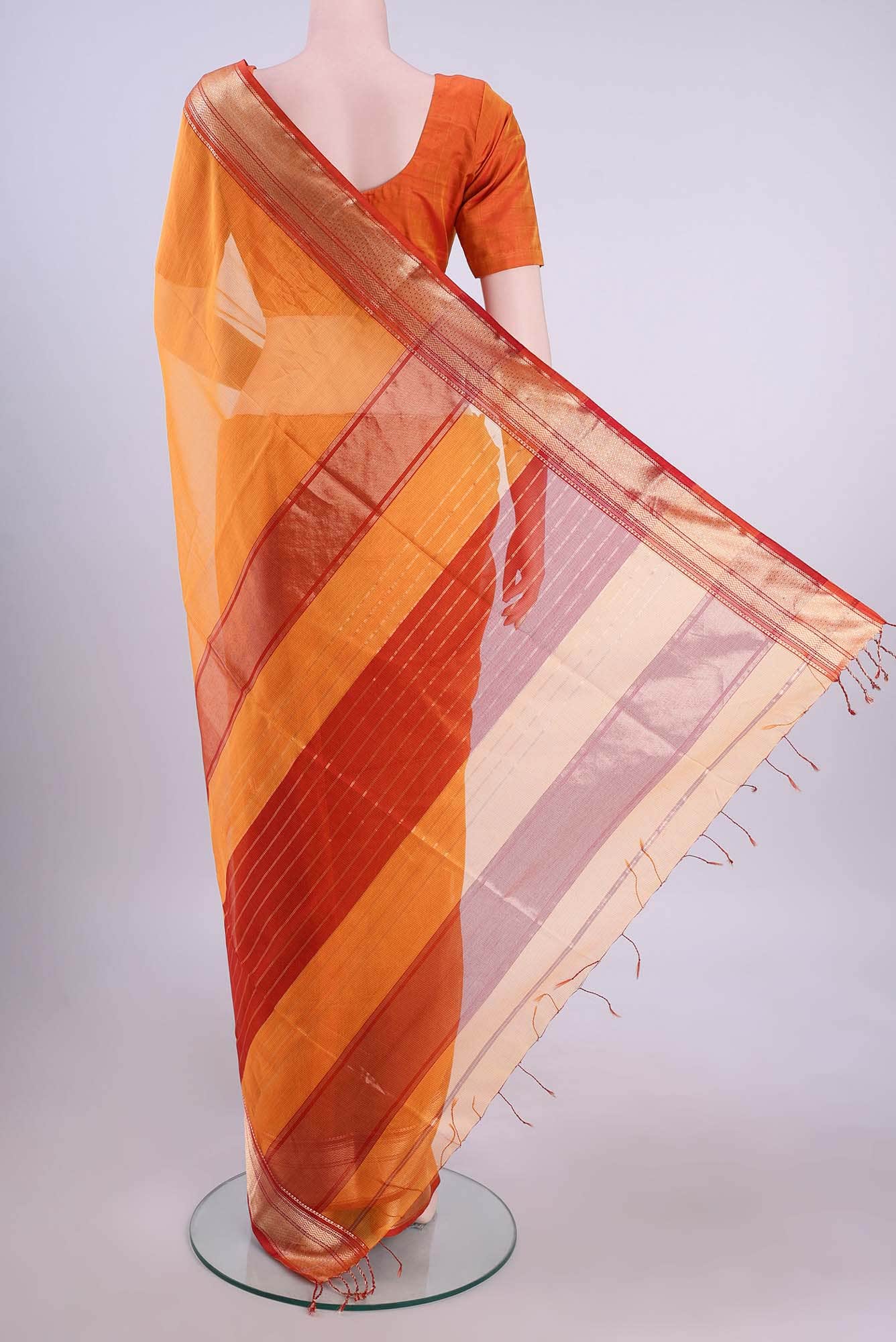 Mustard Maheshwari Silk Cotton Saree