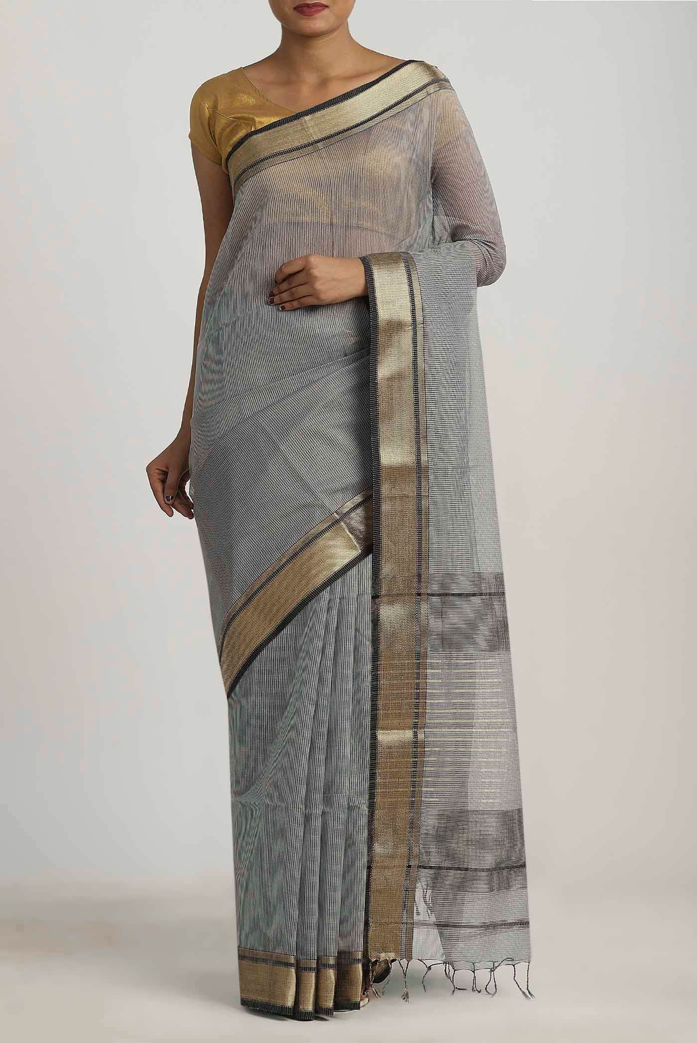 Grey Maheshwari Silk Cotton Saree