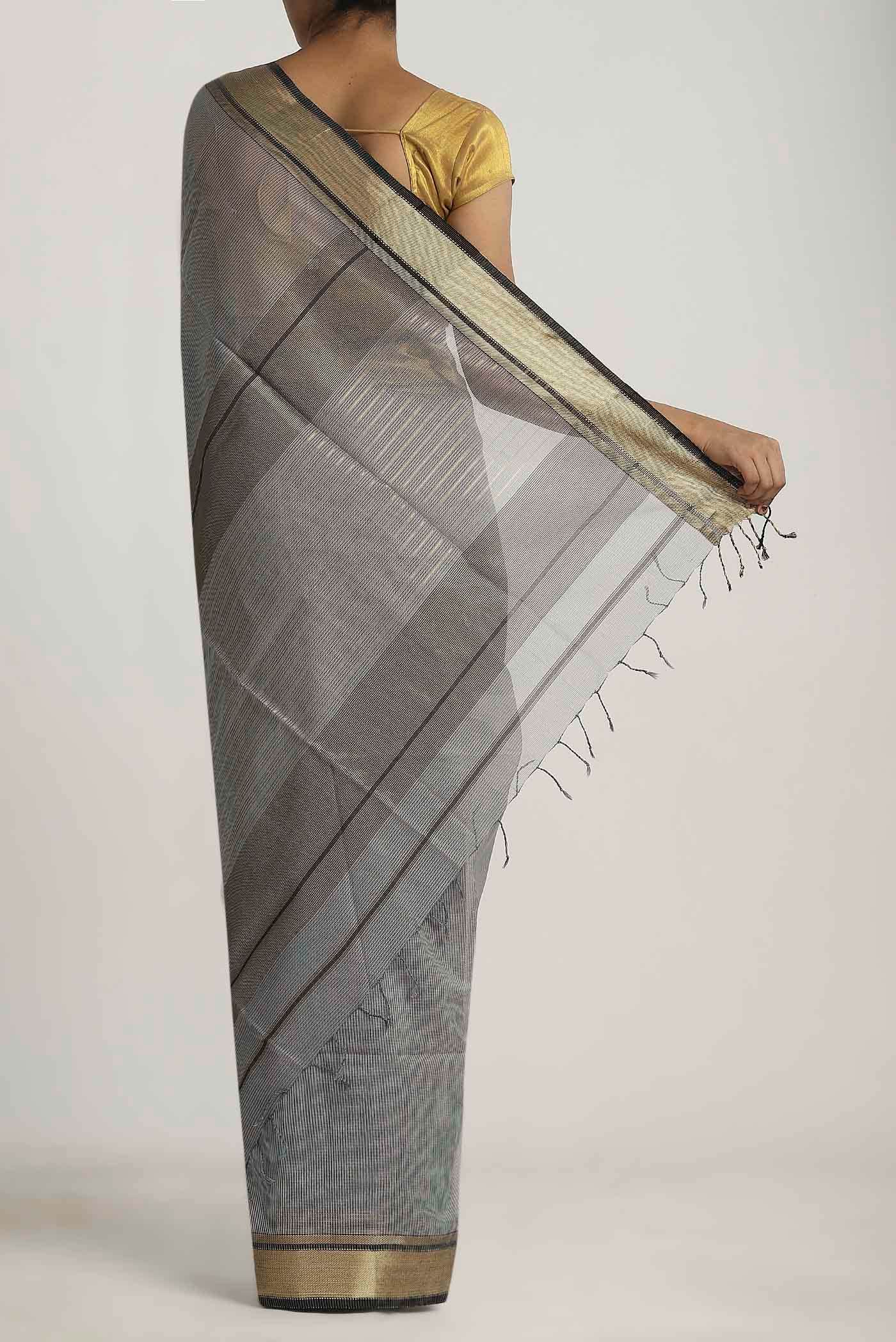 Grey Maheshwari Silk Cotton Saree
