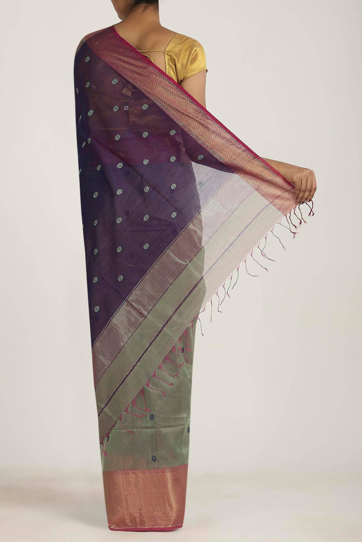 Sage Green Maheshwari Silk Cotton Saree