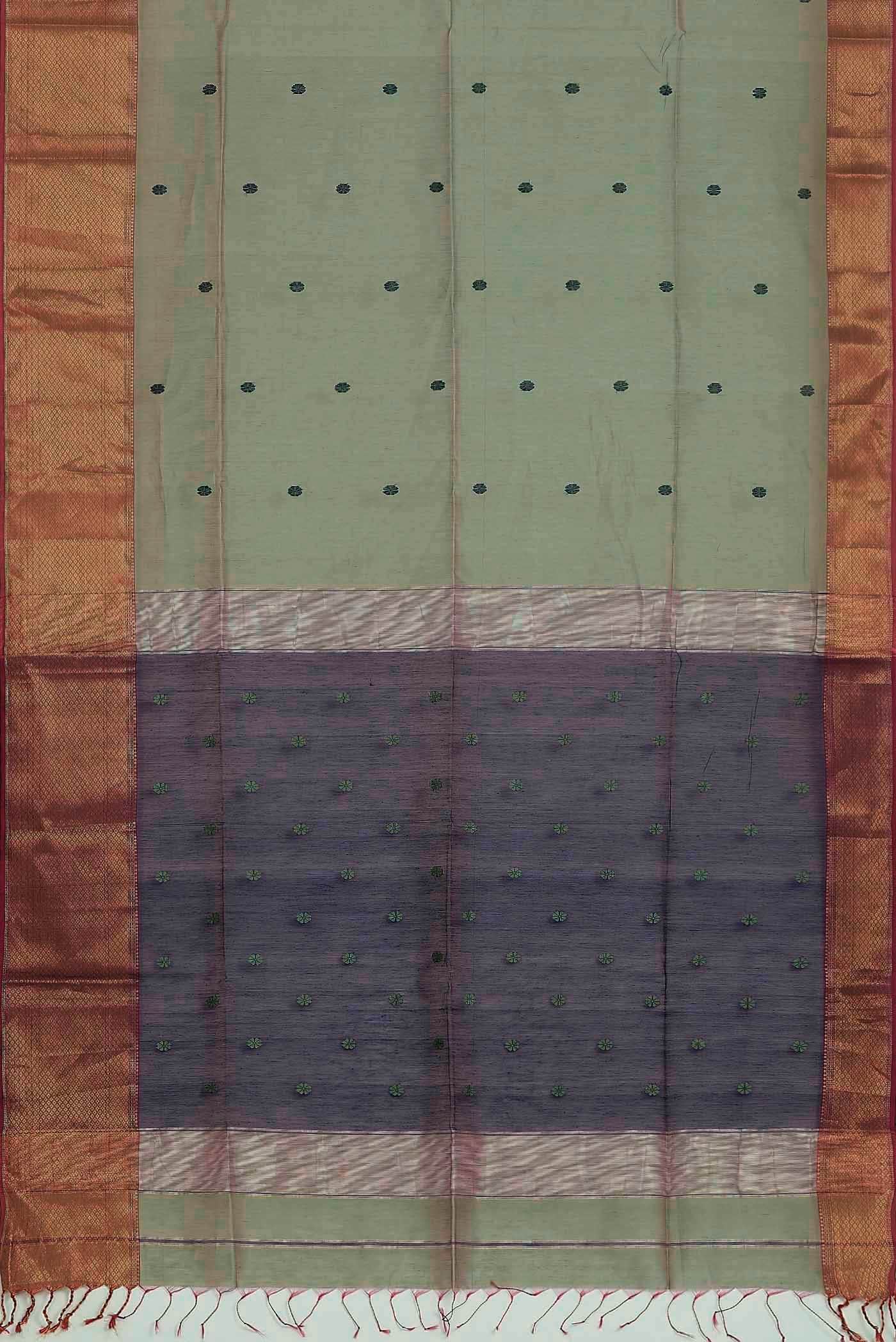 Sage Green Maheshwari Silk Cotton Saree